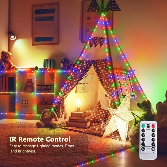 33ft Battery Operated String Lights, 100 LED Fairy String Lights Battery Powered w/Remote & Timer for Indoor Outdoor Christmas Trees Wreath Decoration Bedroom Patio - Multicolor