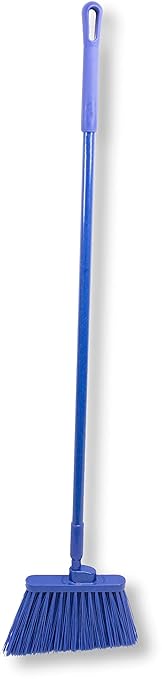 SPARTA 41083EC14 Plastic Color Coded Broom, Unflagged Bristles, Long Broom With Angled Head For Small Debris Cleaning, 56 Inches, Blue, (Pack of 12)