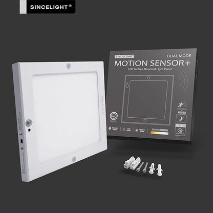 SINCELIGHT PIR LED Motion Sensor Ceiling Mounted Light Fixture, 18W Ultrathin Panel Shape, ON/Off Automatic from Dusk to Dawn (or Day&Night), Dual Sensor Mode Switchable