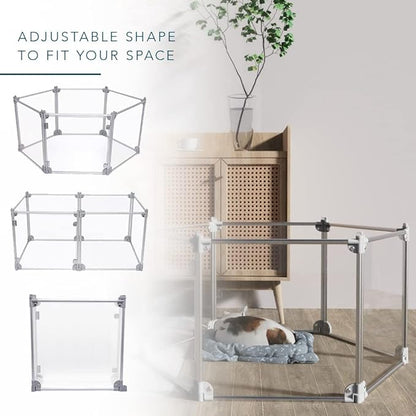 Front Row Foldable Dog Playpen – Durable and Portable Puppy Playpen for Exercise, Rest & Play – Clear Fence Panels with Aluminum Rods and Crate for Dogs and Other Small Pets (Silver, 6-Panel)