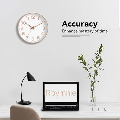 Wall Clock 10 Inch Silent Wall Clocks Battery Operated-Modern Non Ticking Analog Clock Decorative for Kitchen Bedroom Office Bathroom(White Rose Gold)