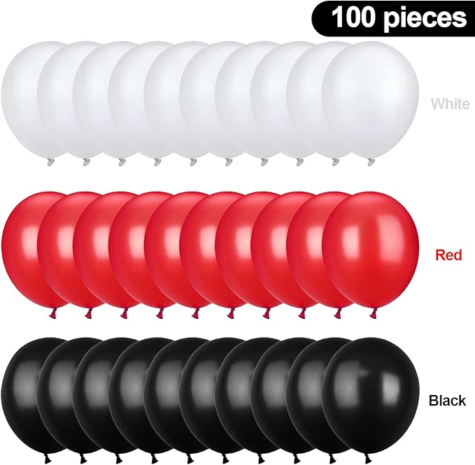 TecUnite 100 Pcs Red Black White Latex Balloons 6.6 Inch Colorful Round Balloons for Wedding Birthday Festival Racing Car Poker Card Party Decoration