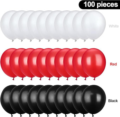 TecUnite 100 Pcs Red Black White Latex Balloons 6.6 Inch Colorful Round Balloons for Wedding Birthday Festival Racing Car Poker Card Party Decoration