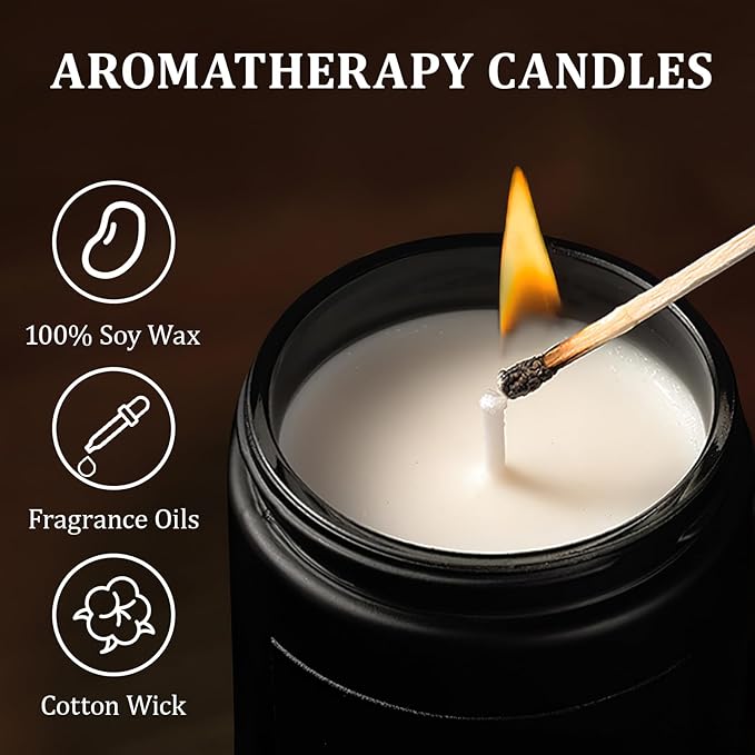 Scented Candles for Men, 4 Pack Mens Candle Set for Dad, 28oz Soy Dad Candles for Home Scented - Lavender Woods/Smoke Vanilla/Vintage Oak/Leather, Gifts for Father, Birthday, Father’s Day