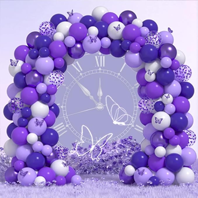 6.5x6.5ft Purple Clock Round Backdrop Cover Happy New Year Countdown Circle Photography Background Christmas New Year Eve Party Decor Congratulations Grad Birthday Party Photo Portrait Props