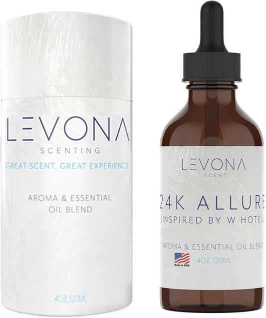 Levona Scent Essential Oil - Fresh Aroma for Home, Office, Hotel & Spa, Ideal for Humidifiers & Diffusers, Hotel Fragrance with Bergamot, Lemon & Lemongrass - 120ml / 4 fl oz, 24K Allure