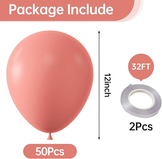 KALOR 12 Inch Coral Red Balloons, 50 Pcs Latex Helium Balloons for Kid's Birthday Party, Baby Shower, Wedding, Graduate Party Decorations
