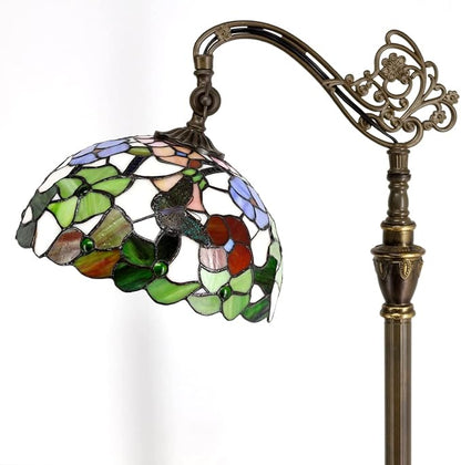 Tiffany Floor Lamp Stained Glass Lamp 18.88X12X67 Inch Angle Adjustable Arched Gooseneck Antique Reading Light (Butterfly Flowers)
