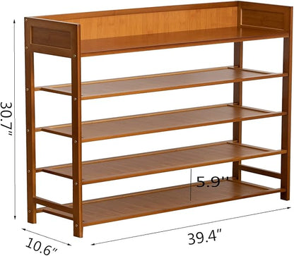 Bamboo Shoe Rack Organizer, 5 Tier Shoe Shelf Storage Organizer, for Entryway, Hallway, and Closet (Brown-39)