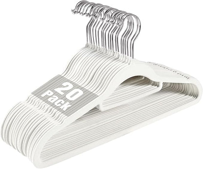 Velvet Clothing Hangers Non-Slip White Suit Hanger Space Saving Clothes Hanger Heavy Duty Adult Hanger Hangers with 360°Swivel Hook 20 Pack