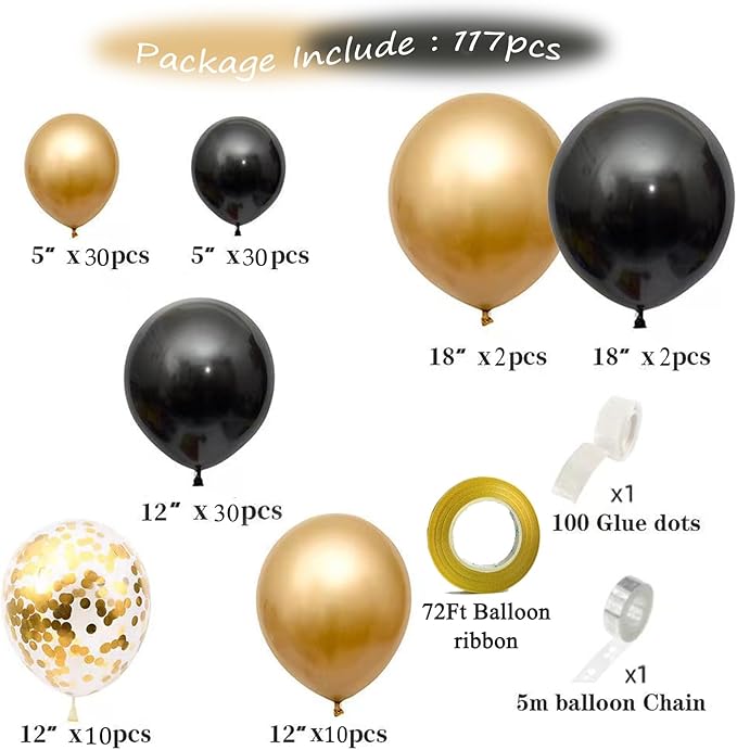 Black Gold Balloons Fiol Balloons Arch Set for New Year Wedding Birthday Party Baby Shower Party Background Decoration