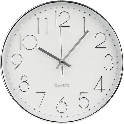 Wall Clock 10 Inch Non-Ticking Silent Modern Simple Style Round Decor Clock Silver Stereoscopic Dial Quartz Wall Clocks for Home/Office/School/Living Room/Bedroom/Kitchen