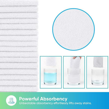 HOMEXCEL White Microfiber Cleaning Cloths 10 Pack, Highly Absorbent, Lint & Scratch-Free Cleaning Rags for House Kitchen, Black Microfiber Towels for Car 11.5 x 11.5 inch