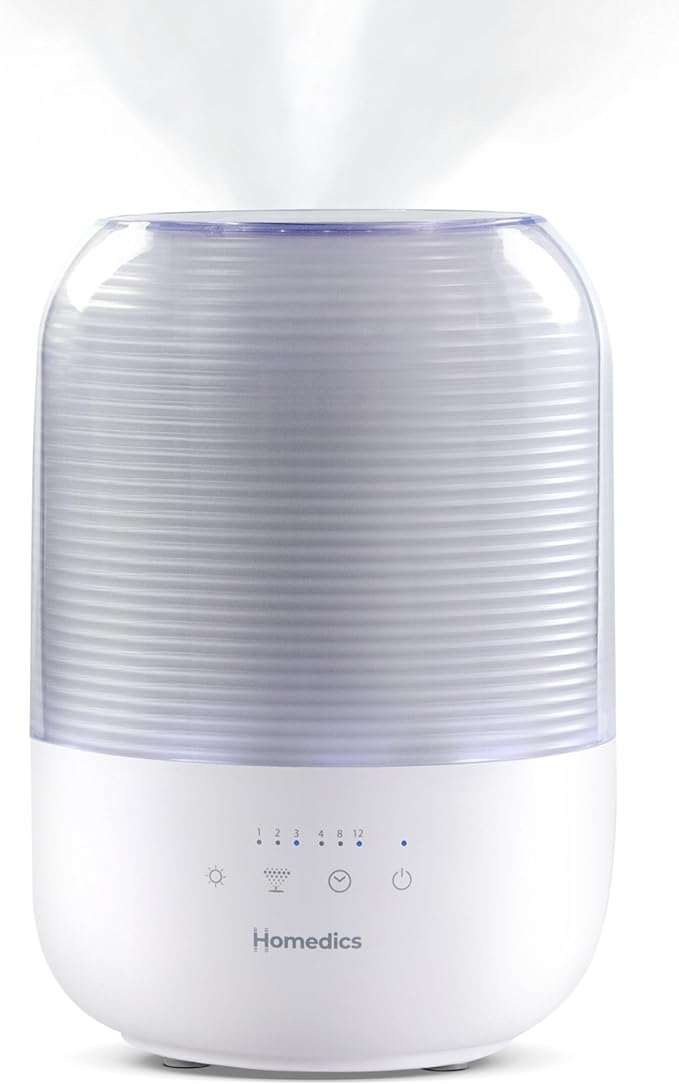 Homedics Ultrasonic Cool Mist Humidifier, Top-Fill 3L Water Tank, Covers 395 sq. ft, 35-Hour Runtime, 3 Mist Settings, Clean Tank Tech, Auto-Off, Night Light, Quiet