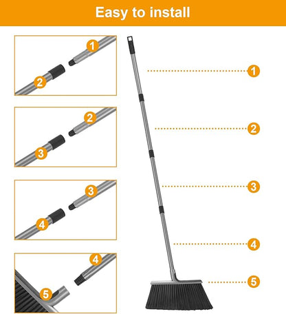 KeFanta 4 Packs Outdoor Broom Heavy Duty with 55" Long Handle, Commercial Brooms for Sweeping Indoor Courtyard Restaurant Garage Patio Decks Mall Market Kitchen Office Lobby Shop