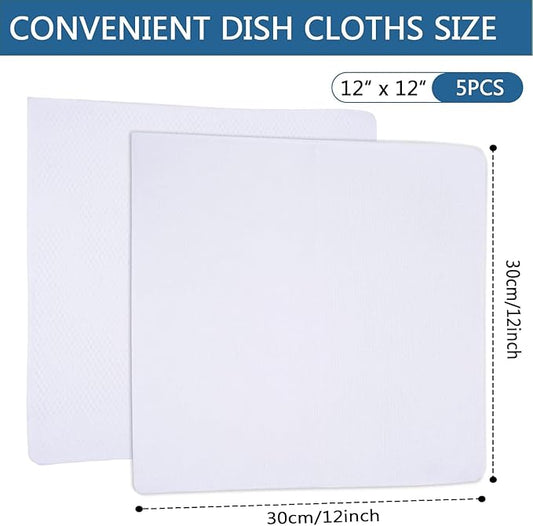 SINLAND Wholesale Microfiber Dish Cloth Best Kitchen Cloths Cleaning Cloths with Poly Scour Side 12Inchx12Inch 10 Pack White