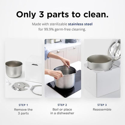 Carepod Cube Plus X50V Stainless Steel Humidifier - Easy to Clean, 3 Mist Level Settings, Auto-Humidity & Auto Shut-Off Feature, One Touch Built-in Sanitization, No Filters, Lasts 32Hrs (1.1Gal/4.2L)