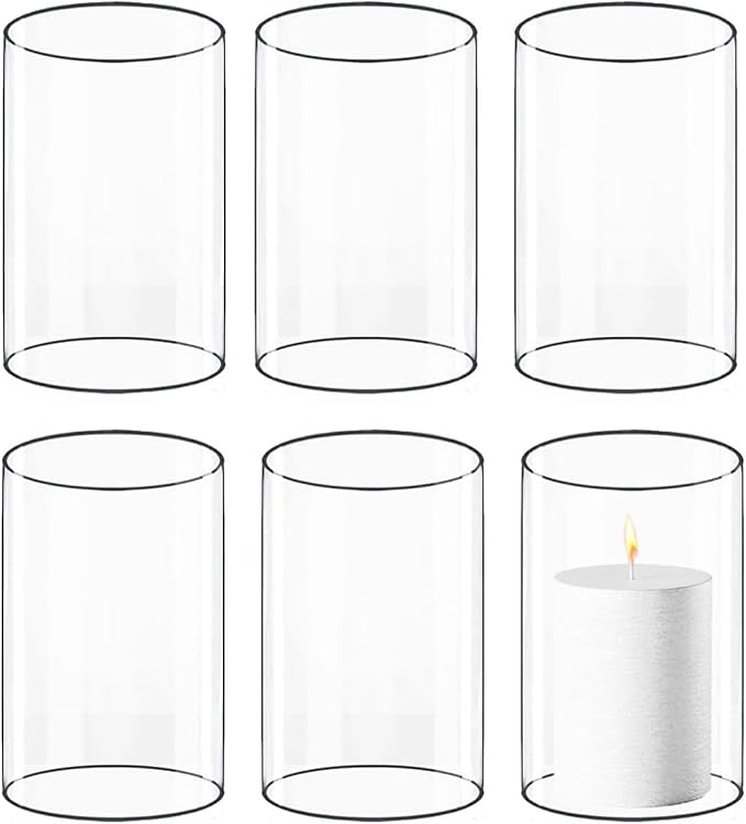 CYS EXCEL 6 PCS (H:6" D:4") Open Ended Clear Glass Hurricane Candleholder Tube Lamp Shade Open Flame Candlestick Holder Chimney Tube Cover Bottomless Cylinder