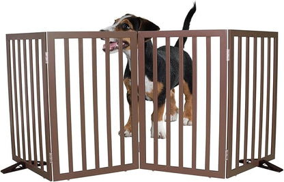 Dog Gate Indoor, Freestanding Dog Fence for The House, Doorways, Hallways,or Stairs,Pet Gate Foldable Wooden,Expandable 32" Height 4 Panels,Brown