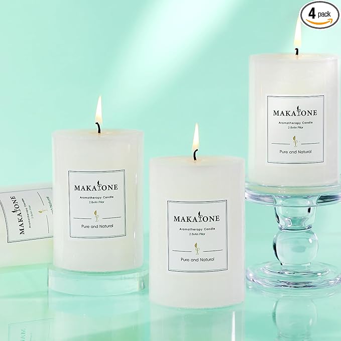 4 Pcs White Orange Vanilla Scented Pillar Candles, 60H Long-Lasting Burn,2.8x4in,Non-Toxic Smokeless,Warm Cozy Aromatherapy for Home Ambience/Relaxation,Ideal Gift for Birthday/Valentine's Day