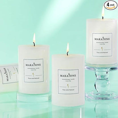 4 Pcs White Orange Vanilla Scented Pillar Candles, 60H Long-Lasting Burn,2.8x4in,Non-Toxic Smokeless,Warm Cozy Aromatherapy for Home Ambience/Relaxation,Ideal Gift for Birthday/Valentine's Day