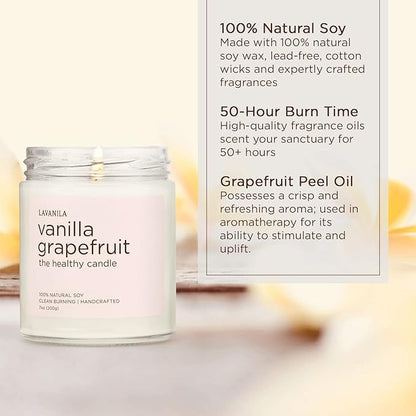 Lavanila Vanilla Grapefruit Scented Candles (Set of 2) - Natural Soy Candles, Clean Burning, Handcrafted, 7 oz Each