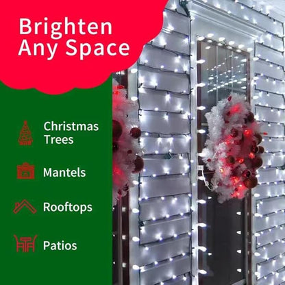 100LED Mini Lights,Green Wire,Waterproof Battery Case,Multi Functions,Timer,Cool White（2 Sets - Each 50 Count LED）