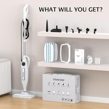 Powerful Handheld Steam Mop With 11 Accessories, 23FT Power Cord, 266℉Deep Cleaning, 2 Steam Modes & Multi-Purpose Steamer For Sealed Hard Floor, Laminate, Marble, Stone Floors