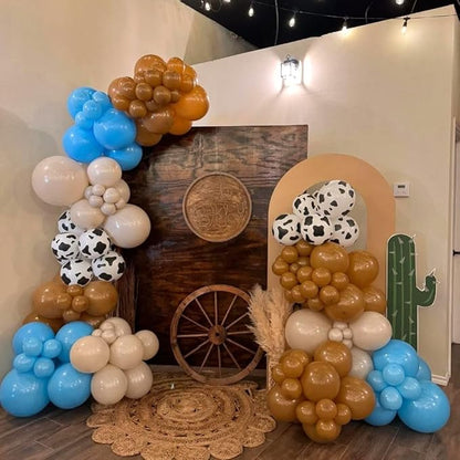 Cow Print Balloons, 12Inch Light Blue Brown Sand White and Cow Balloons for Boys Baby Shower Farm Western Cowboy Rodeo Birthday Party Decorations