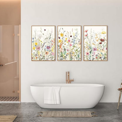 BINCUE Large Framed Floral Canvas Wall Art Colorful Wildflower Pictures Wall Decor for Living Room Bedroom Home Decor 3 Panel 16x24 Inches