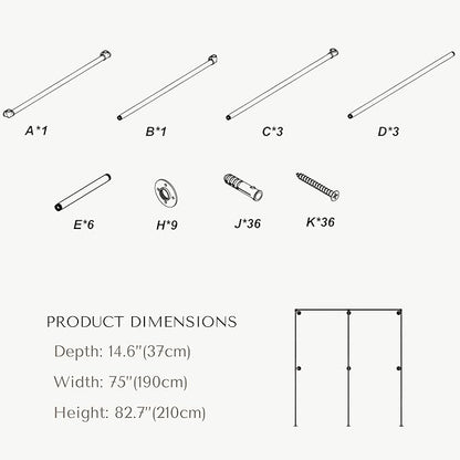 Industrial Pipe Clothing Rack, Heavy Duty Wall Mounted Clothes Rack, Retail Display Hanging Garment Rod for Laundry Rooms, Closet Storage, 14.6x75x82.7 Inches, Model K06