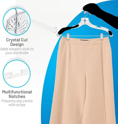 Clothes Hangers with Clips Plastic Set of 12 Pack Heavy Duty Hangers Dresses, T-Shirts Shirt Suit Hangers for Closet Organization Crystal Clear Hanger Pants Skirt Hanger Women and Men