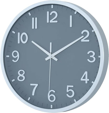Wall Clocks Battery Operated 12 inch Modern Wall Clock,Silent Non Ticking Wall Clock for Living Room Bedroom Kitchen Office Classroom Decor (Gray White)