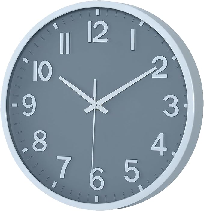 Wall Clocks Battery Operated 10 inch Modern Wall Clock,Silent Non Ticking Wall Clock for Living Room Bedroom Kitchen Office Classroom Decor (Gray White)