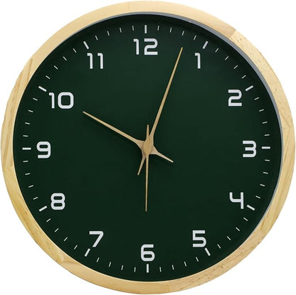 MEIRED Wooden Wall Clock 12 Inch Silent Non Ticking Wall Clocks Battery Operated Wood Analog Retro Round Clock Decorative for Kitchen,Home,Living Room,Classroom, Log Green