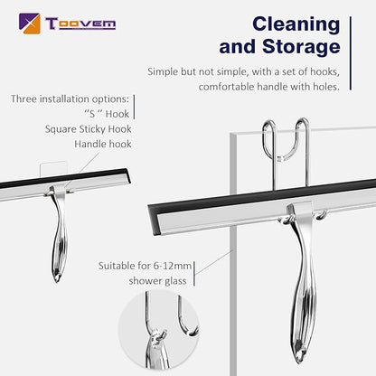 12'' Shower Squeegee, TOOVEM Shower Squeegee for Shower Doors for Glass Doors, Windows, Bathroom, Car Windshield, Silver