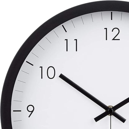 Amazon Basics Classic 12", Easy to Read, Silent Non Ticking, Battery Operated, Round Wall Clock, Black