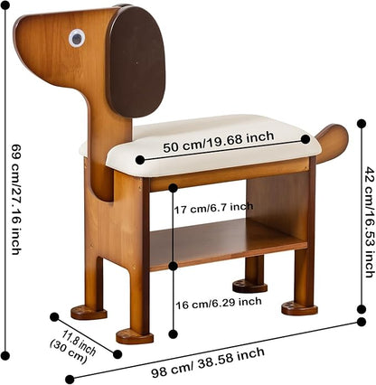Shoe Bench with Cushion, 2-Tier Dog Entryway Bench Cute, Wood Shoe Rack Bench,19.69 inches