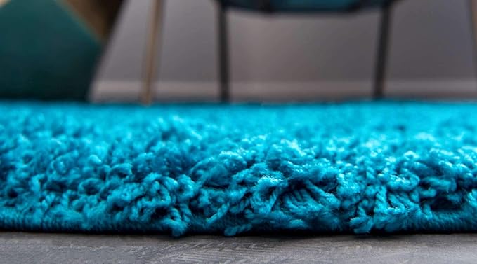 Unique Loom Solid Shag Collection Area Rug (6' 1" Round, Turquoise)