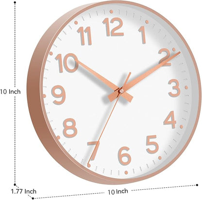 Wall Clock 10 Inch Silent Wall Clocks Battery Operated-Modern Non Ticking Analog Clock Decorative for Kitchen Bedroom Office Bathroom(White Rose Gold)