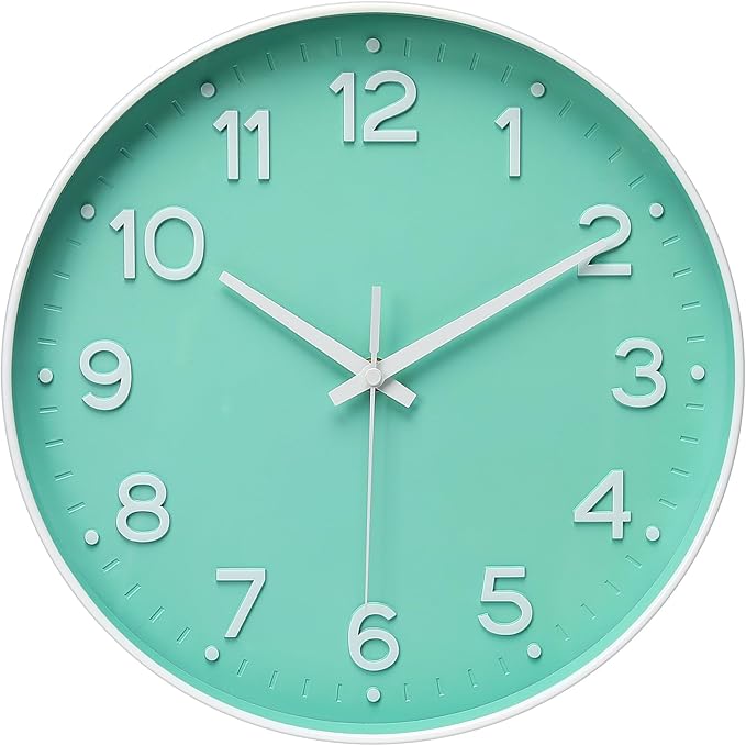 MEIRED Wall Clock 12 Inch Silent Non Ticking Battery Operated Round Wall Clock Modern Simple Style Decor Clock for Home/Office/School/Kitchen/Bedroom/Living Room, Bean Green and White