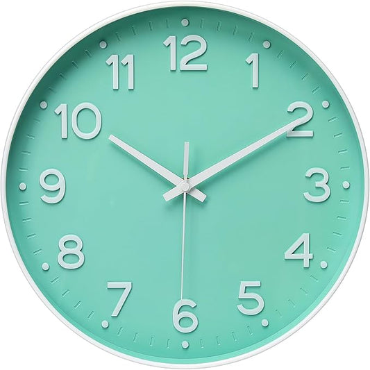 MEIRED Wall Clock 12 Inch Silent Non Ticking Battery Operated Round Wall Clock Modern Simple Style Decor Clock for Home/Office/School/Kitchen/Bedroom/Living Room, Bean Green and White