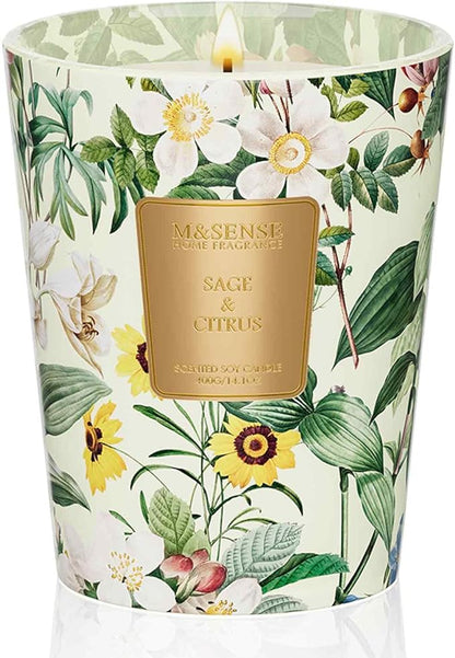M&SENSE Sage Citrus Scented Natural Soy Wax Candle, 14.1oz 60 Hours Long Lasting Slow Burning Candles for Home Decor, Aromatherapy Candle for Stress Relief