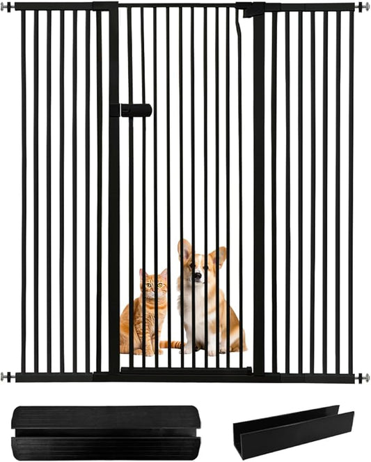 Lumizone Extra Tall Cat Gate 61.02" High Pressure Mounted Extra Wide 2025 New (17 Sizes) 1.37" Gap No Drilling Auto-Close One-Handed Operation Tall Pet Gate for Dogs(Black, 61.02" H x 38.39"-59.44" W)