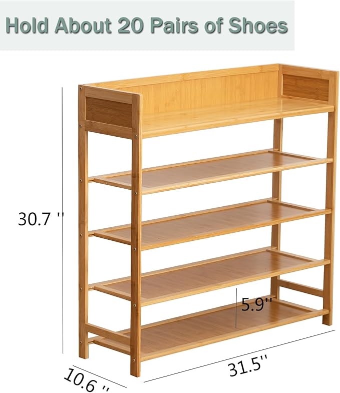 latifolia Bamboo Shoe Rack, 5-Tier Shoe Rack Organizer for Entryway Hallway Closet, Stackable(31.50''L)