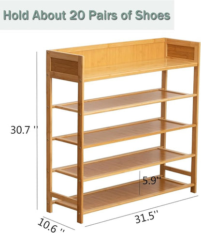 latifolia Bamboo Shoe Rack, 5-Tier Shoe Rack Organizer for Entryway Hallway Closet, Stackable(31.50''L)