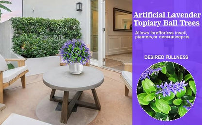 LAFORMO Artificial Lavender Topiary Ball Trees with Ground Spike, 2 Pack 15.7" UV Resistant Artificial Shrubs, Fake Evergreen Artificial Plant Brush for Indoor Outdoor Front Porch Garden