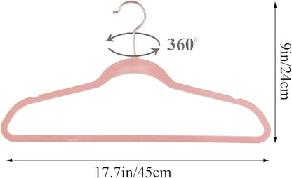 VECELO Premium Velvet Clothes Hangers Suit Heavy Duty (25 Pack)-Non Slip & Space-Saving with 6 Finger Clips & Tie Rack Excellent for Men and Women，Pink