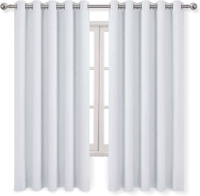 DWCN Wide Curtains for Living Room, 60W Inch Greyish White Curtain for Bedroom, Room Darkening Thermal Light Blocking Drapes - W60 x L63 Inches Long, 2 Panels