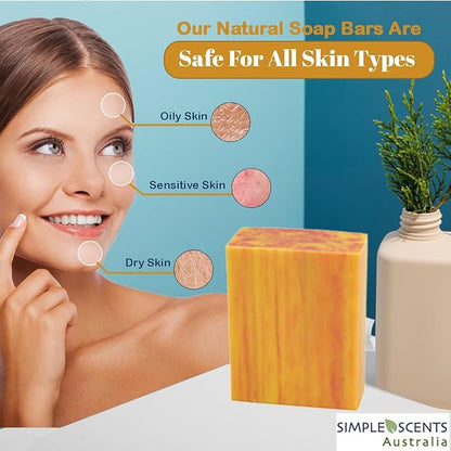 Peach Scented Natural Soap Bars (5 Bars), 3.5oz Moisturizing French Triple Milled Soap Bars Enriched with Shea Butter - Pure Plant Oil Bath & Body